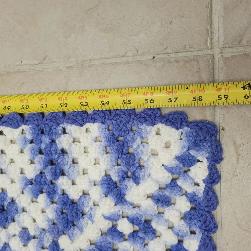 Handmade Crochet Throw Blanket 60x 60 Blue White Granny Square Vintage-style